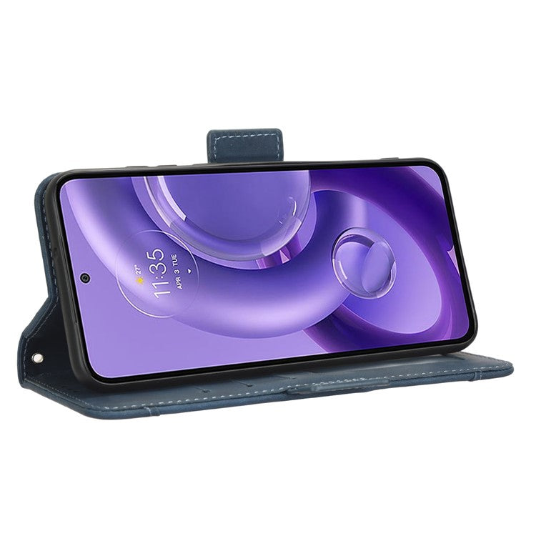 For Motorola Edge 30 Neo 5G PU Leather Multiple Card Slots Cover Side Magnetic Clasp Phone Stand Wallet Case - Blue