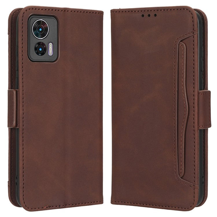 For Motorola Edge 30 Neo 5G PU Leather Multiple Card Slots Cover Side Magnetic Clasp Phone Stand Wallet Case - Brown