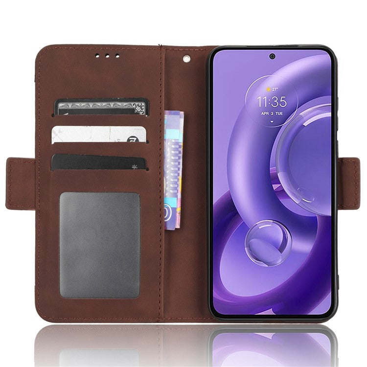 For Motorola Edge 30 Neo 5G PU Leather Multiple Card Slots Cover Side Magnetic Clasp Phone Stand Wallet Case - Brown