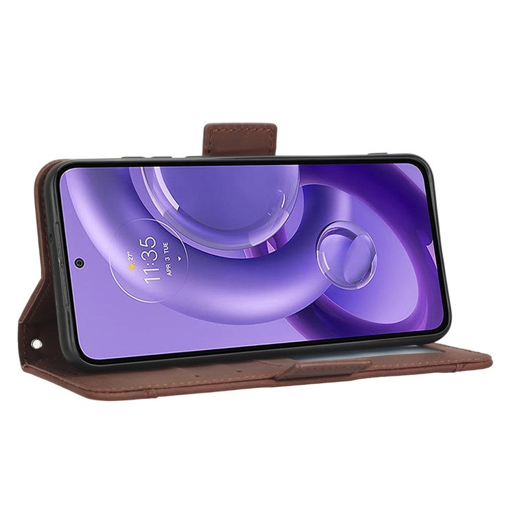 For Motorola Edge 30 Neo 5G PU Leather Multiple Card Slots Cover Side Magnetic Clasp Phone Stand Wallet Case - Brown