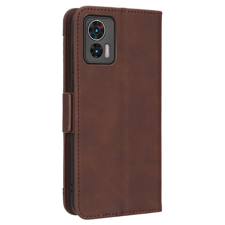 For Motorola Edge 30 Neo 5G PU Leather Multiple Card Slots Cover Side Magnetic Clasp Phone Stand Wallet Case - Brown