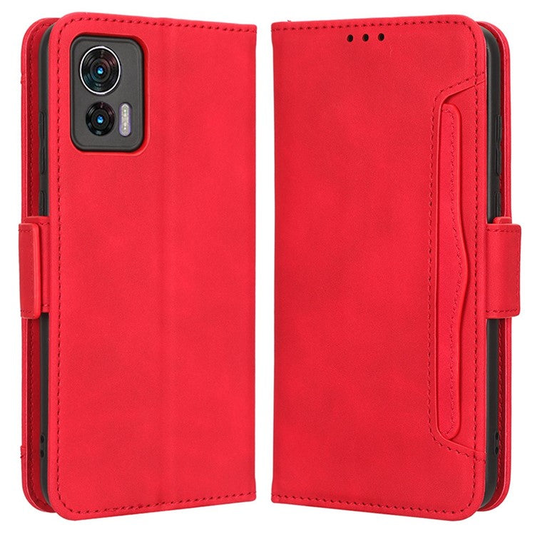 For Motorola Edge 30 Neo 5G PU Leather Multiple Card Slots Cover Side Magnetic Clasp Phone Stand Wallet Case - Red