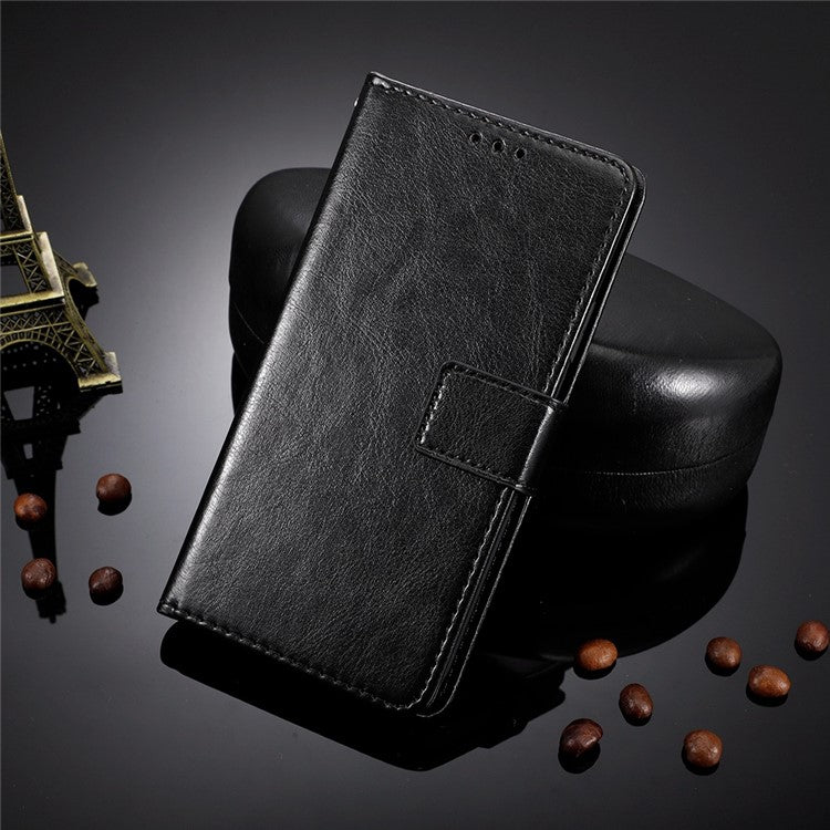 For Motorola Edge 30 Neo 5G Crazy Horse Texture PU Leather Anti-drop Case Stand Wallet Phone Protective Cover - Black