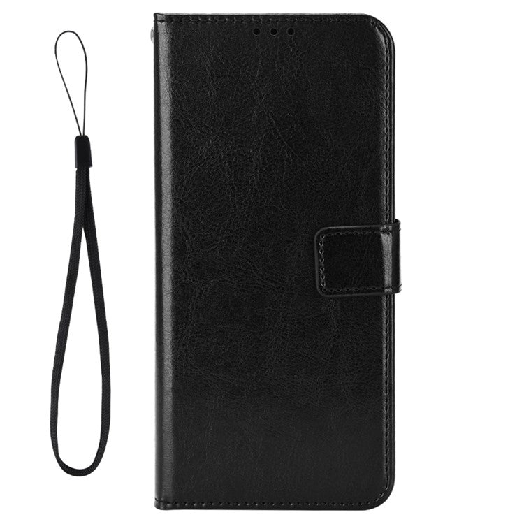 For Motorola Edge 30 Neo 5G Crazy Horse Texture PU Leather Anti-drop Case Stand Wallet Phone Protective Cover - Black