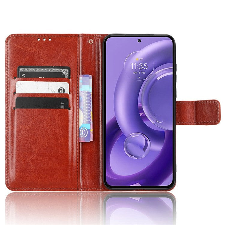 For Motorola Edge 30 Neo 5G Crazy Horse Texture PU Leather Anti-drop Case Stand Wallet Phone Protective Cover - Brown