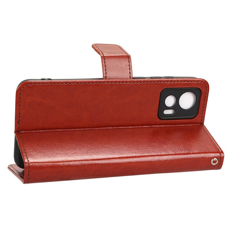 For Motorola Edge 30 Neo 5G Crazy Horse Texture PU Leather Anti-drop Case Stand Wallet Phone Protective Cover - Brown