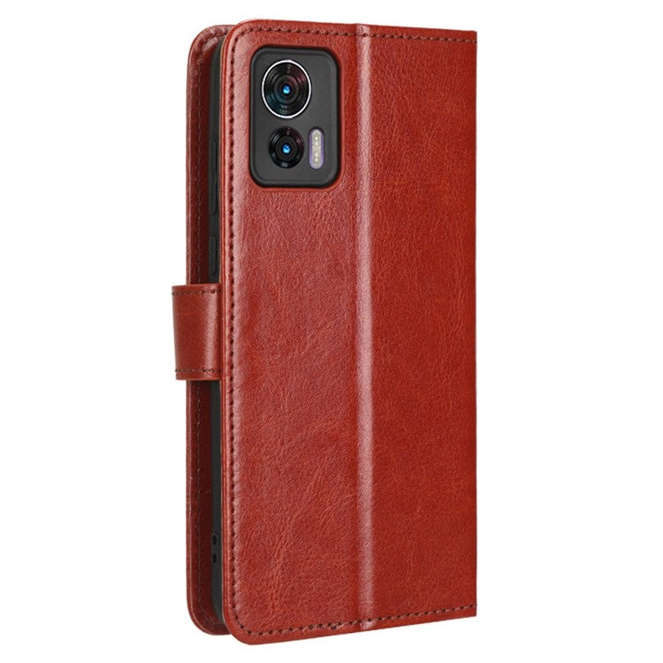 For Motorola Edge 30 Neo 5G Crazy Horse Texture PU Leather Anti-drop Case Stand Wallet Phone Protective Cover - Brown