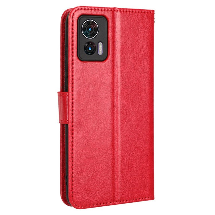 For Motorola Edge 30 Neo 5G Crazy Horse Texture PU Leather Anti-drop Case Stand Wallet Phone Protective Cover - Red