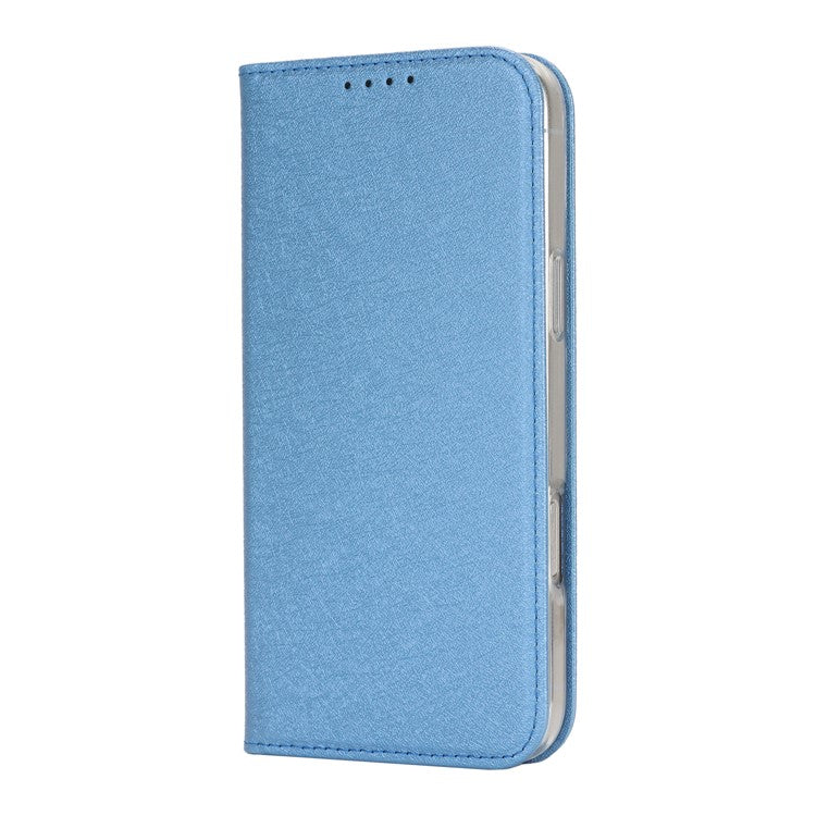 For iPhone 16 Pro Case PU Leather Silk Texture Magnetic Flip Phone Cover - Blue
