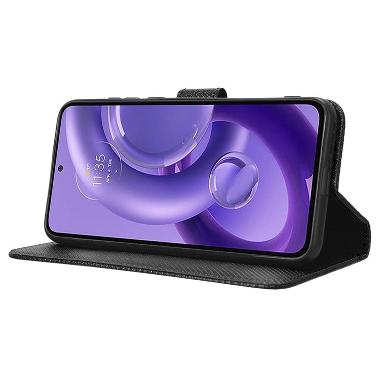 For Motorola Edge 30 Neo 5G / Edge 30 Lite 5G Diamond Texture Book Style Phone Wallet Cover PU Leather Stand Case - Black