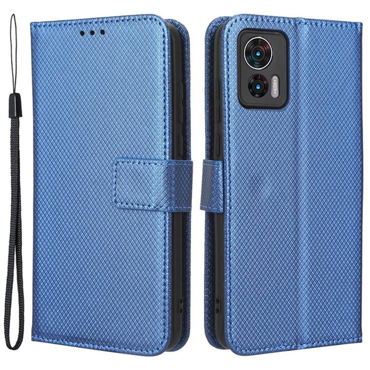 For Motorola Edge 30 Neo 5G / Edge 30 Lite 5G Diamond Texture Book Style Phone Wallet Cover PU Leather Stand Case - Blue