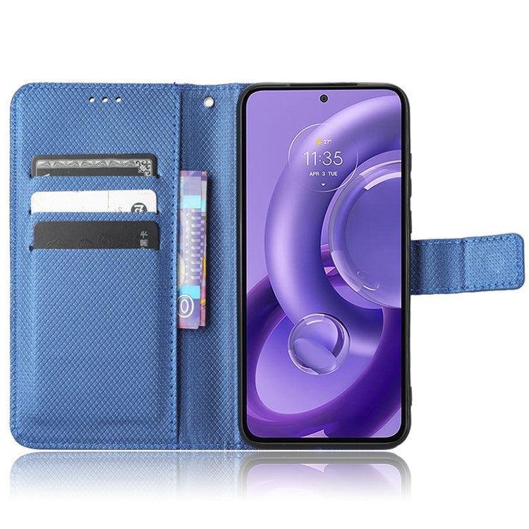 For Motorola Edge 30 Neo 5G / Edge 30 Lite 5G Diamond Texture Book Style Phone Wallet Cover PU Leather Stand Case - Blue
