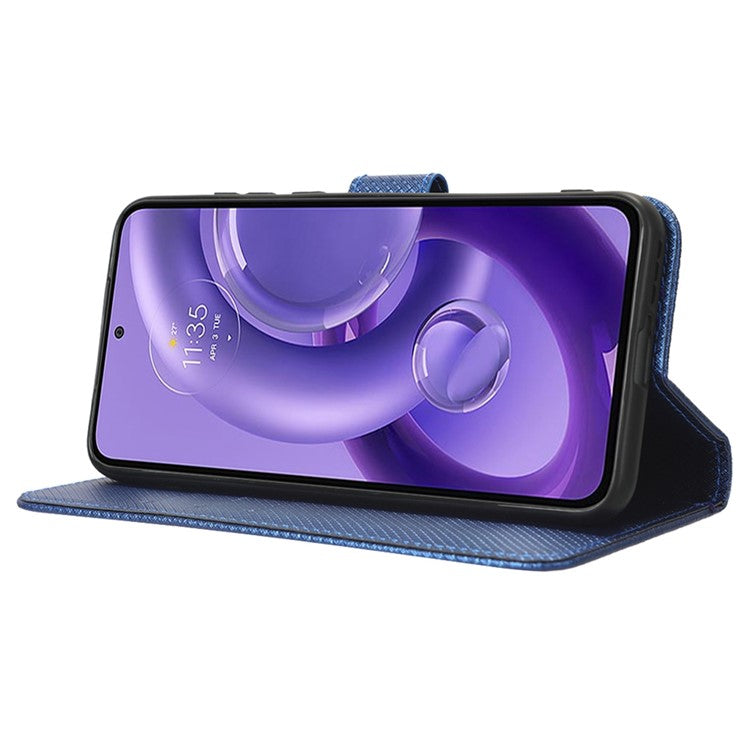 For Motorola Edge 30 Neo 5G / Edge 30 Lite 5G Diamond Texture Book Style Phone Wallet Cover PU Leather Stand Case - Blue