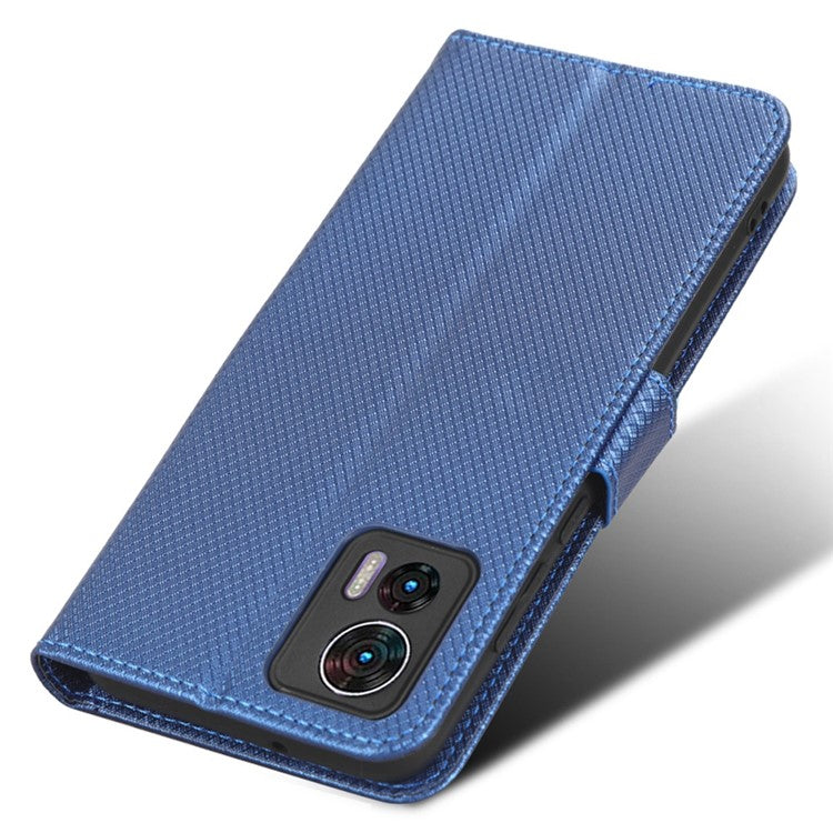 For Motorola Edge 30 Neo 5G / Edge 30 Lite 5G Diamond Texture Book Style Phone Wallet Cover PU Leather Stand Case - Blue
