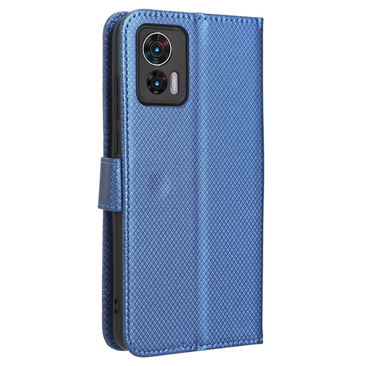For Motorola Edge 30 Neo 5G / Edge 30 Lite 5G Diamond Texture Book Style Phone Wallet Cover PU Leather Stand Case - Blue