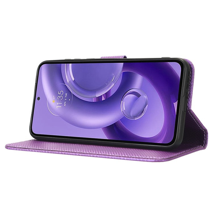 For Motorola Edge 30 Neo 5G / Edge 30 Lite 5G Diamond Texture Book Style Phone Wallet Cover PU Leather Stand Case - Purple