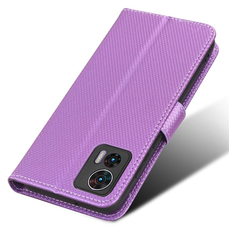 For Motorola Edge 30 Neo 5G / Edge 30 Lite 5G Diamond Texture Book Style Phone Wallet Cover PU Leather Stand Case - Purple