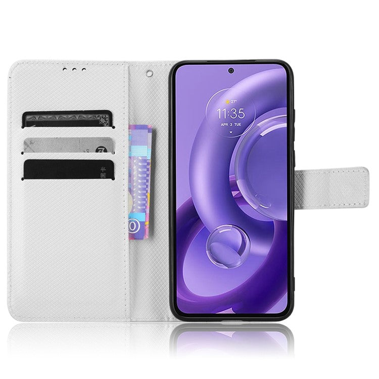 For Motorola Edge 30 Neo 5G / Edge 30 Lite 5G Diamond Texture Book Style Phone Wallet Cover PU Leather Stand Case - White