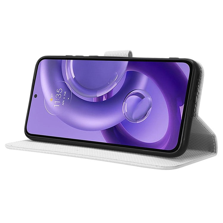 For Motorola Edge 30 Neo 5G / Edge 30 Lite 5G Diamond Texture Book Style Phone Wallet Cover PU Leather Stand Case - White