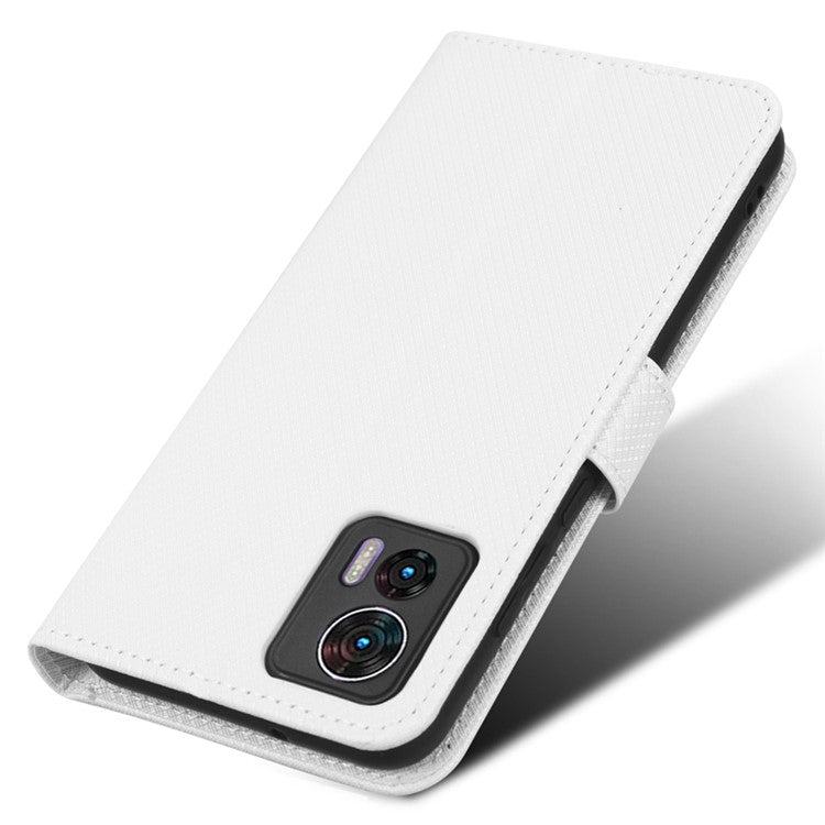 For Motorola Edge 30 Neo 5G / Edge 30 Lite 5G Diamond Texture Book Style Phone Wallet Cover PU Leather Stand Case - White