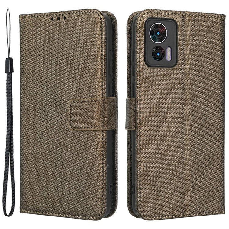 For Motorola Edge 30 Neo 5G / Edge 30 Lite 5G Diamond Texture Book Style Phone Wallet Cover PU Leather Stand Case - Brown