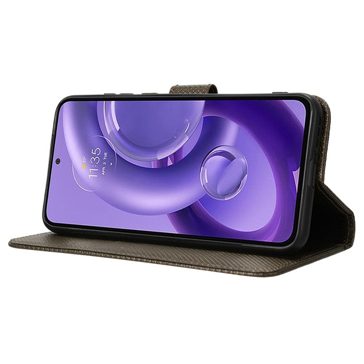 For Motorola Edge 30 Neo 5G / Edge 30 Lite 5G Diamond Texture Book Style Phone Wallet Cover PU Leather Stand Case - Brown