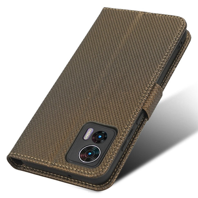 For Motorola Edge 30 Neo 5G / Edge 30 Lite 5G Diamond Texture Book Style Phone Wallet Cover PU Leather Stand Case - Brown
