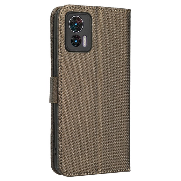 For Motorola Edge 30 Neo 5G / Edge 30 Lite 5G Diamond Texture Book Style Phone Wallet Cover PU Leather Stand Case - Brown
