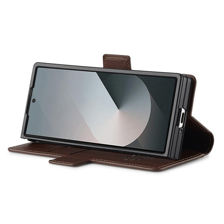 LC.IMEEKE L1 For Samsung Galaxy Z Fold6 5G Stand Case Texture PU Leather Wallet Phone Cover - Brown