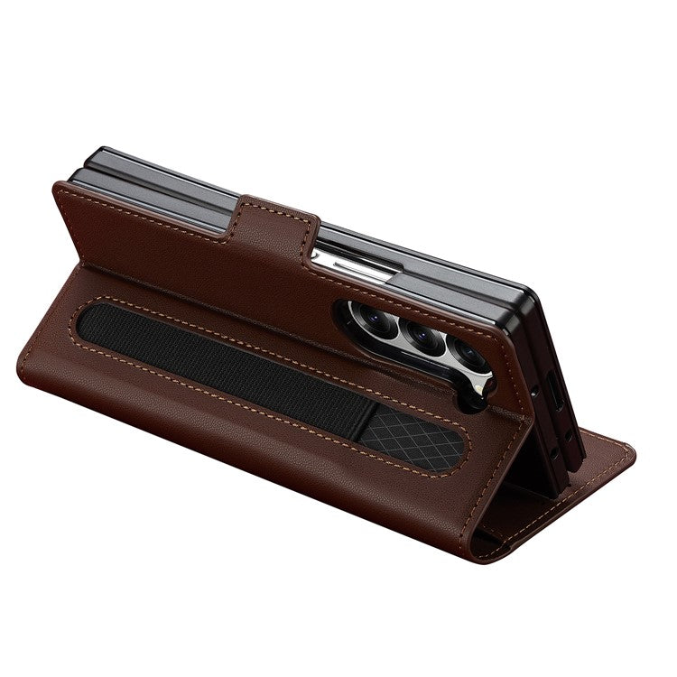 LC.IMEEKE L1 For Samsung Galaxy Z Fold6 5G Stand Case Texture PU Leather Wallet Phone Cover - Brown