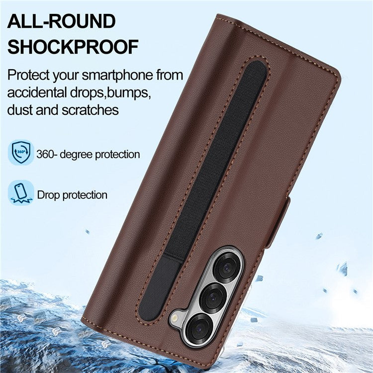 LC.IMEEKE L1 For Samsung Galaxy Z Fold6 5G Stand Case Texture PU Leather Wallet Phone Cover - Brown