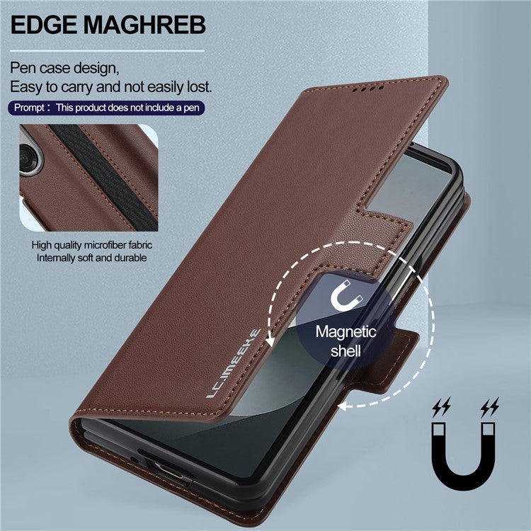 LC.IMEEKE L1 For Samsung Galaxy Z Fold6 5G Stand Case Texture PU Leather Wallet Phone Cover - Brown