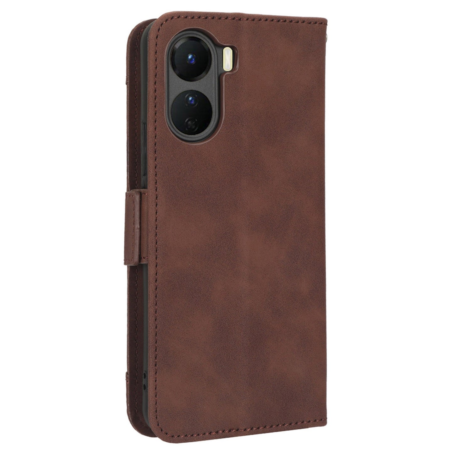 For vivo Y16 4G / Y02s 4G / Y35 5G / Y35m 5G / Y53t 5G / Y56 5G / iQOO Z7i / T2x (India) 5G Multiple Card Slots PU Leather Wallet Stand Cover Dual Magnetic Clasp Phone Shockproof Case - Brown