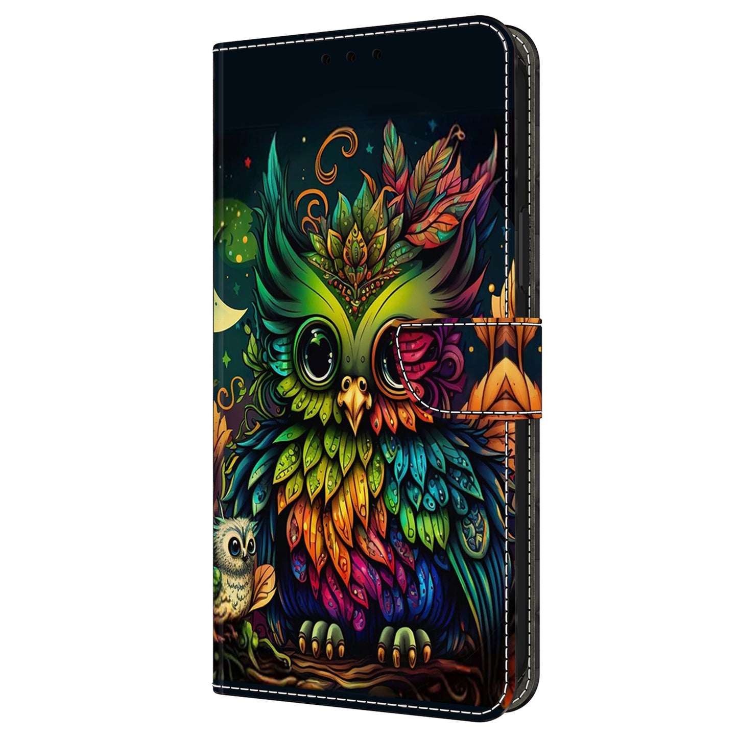 For Samsung Galaxy A16 5G / A16 4G Case Pattern Printed Protective Cover TPU+PU Leather Flip Phone Case - Colorful Owl