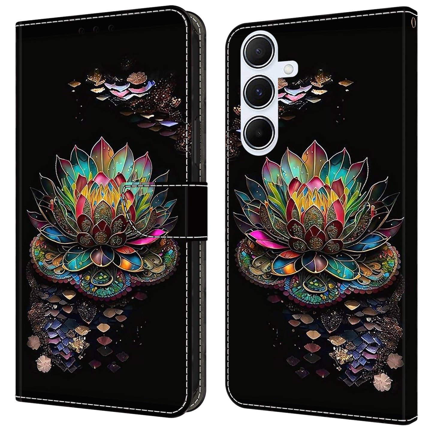 For Samsung Galaxy A16 5G / A16 4G Case Pattern Printed Protective Cover TPU+PU Leather Flip Phone Case - Lotus