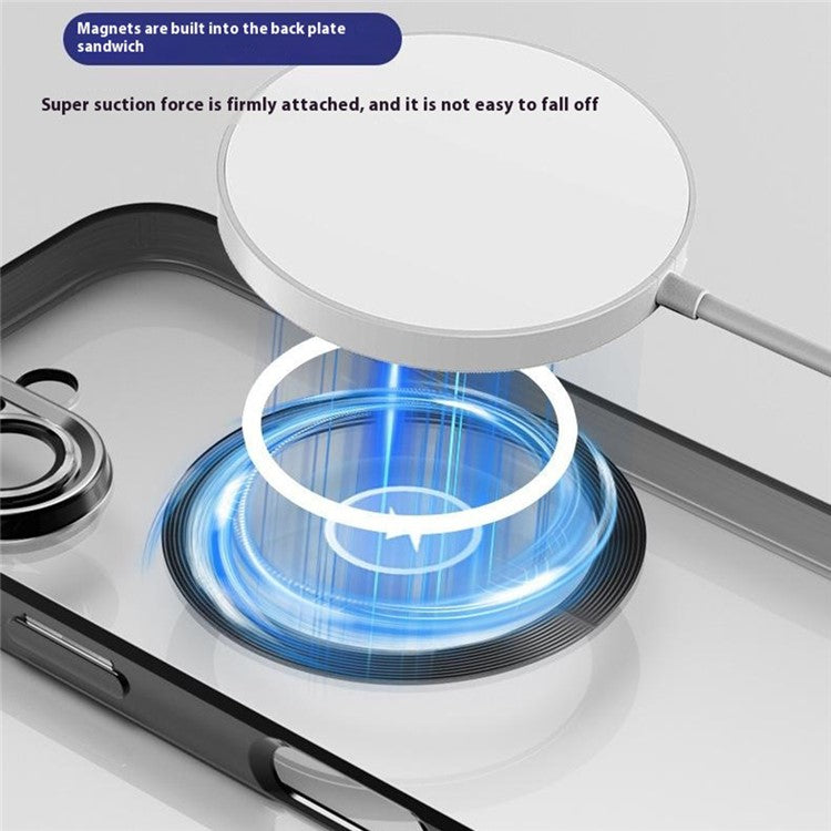For iPhone 16 Case Electroplating Anti-Drop TPU Clear Phone Cover with Lens Film Compatible with MagSafe - Blue