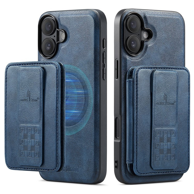 FIERRE SHANN 028 Style For iPhone 16 Plus Case Magnetic Detachable Card Slots Leather Back Cover - Blue
