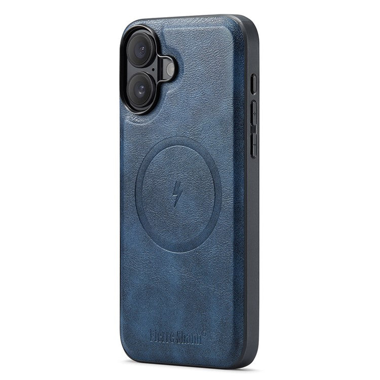 FIERRE SHANN 028 Style For iPhone 16 Plus Case Magnetic Detachable Card Slots Leather Back Cover - Blue