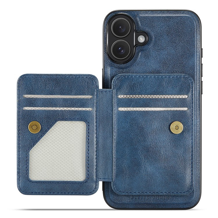FIERRE SHANN 028 Style For iPhone 16 Plus Case Magnetic Detachable Card Slots Leather Back Cover - Blue