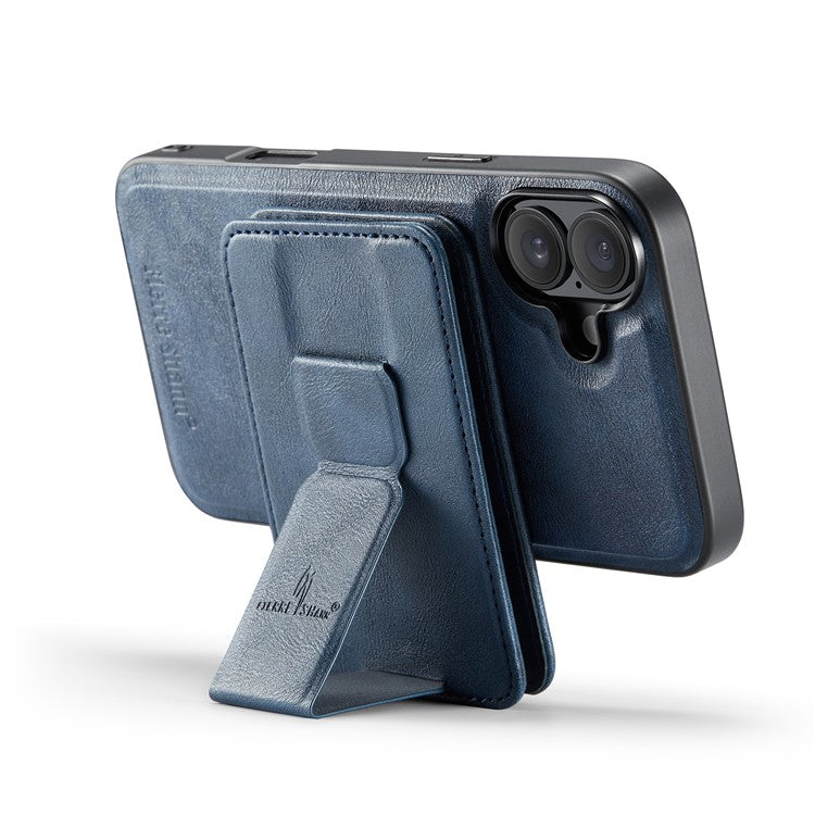 FIERRE SHANN 028 Style For iPhone 16 Plus Case Magnetic Detachable Card Slots Leather Back Cover - Blue