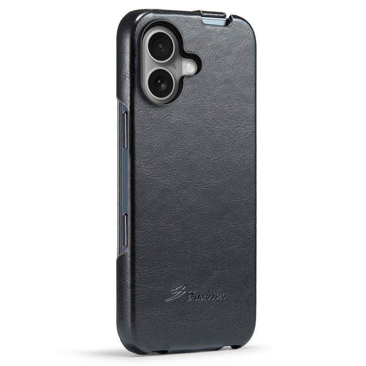 For iPhone 16 Plus Case Vertical Flip Leather Crazy Horse Texture Phone Cover - Black