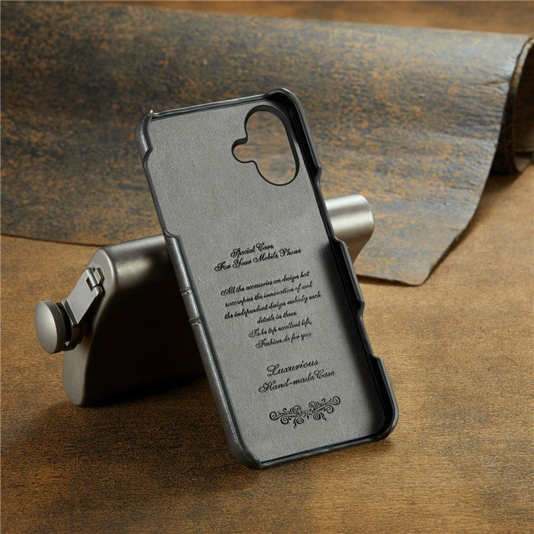 FIERRE SHANN For iPhone 16 Case Waxy PU Leather+PC Card Holder Phone Cover - Grey