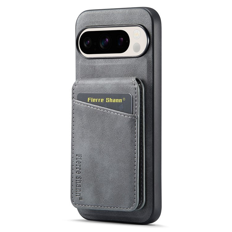 FIERRE SHANN 025 Style For Google Pixel 9 Pro XL Case Leather+TPU Detachable Card Slots Phone Cover - Grey