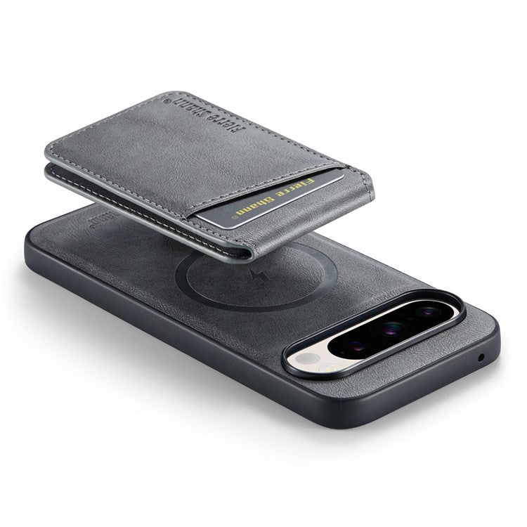 FIERRE SHANN 025 Style For Google Pixel 9 Pro XL Case Leather+TPU Detachable Card Slots Phone Cover - Grey