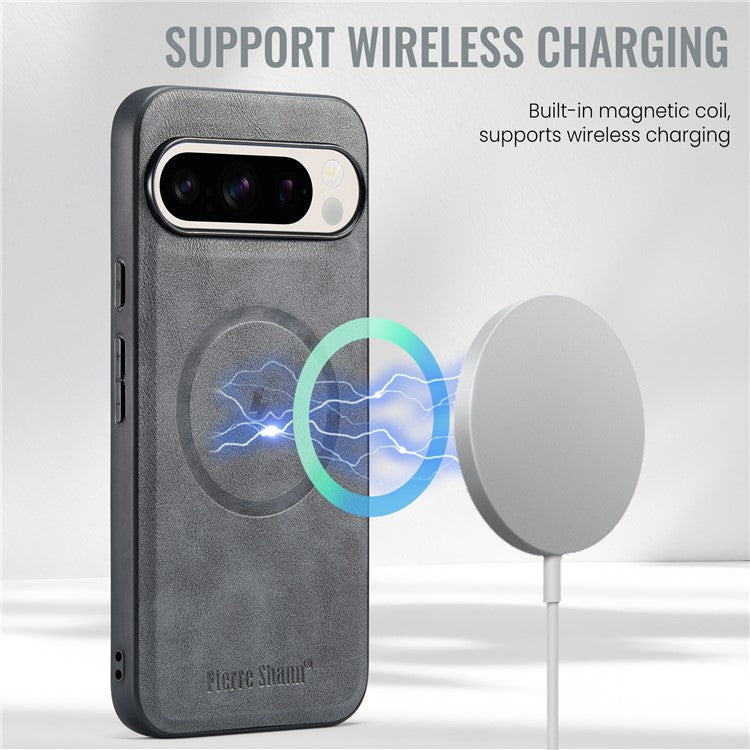 FIERRE SHANN 025 Style For Google Pixel 9 Pro XL Case Leather+TPU Detachable Card Slots Phone Cover - Grey