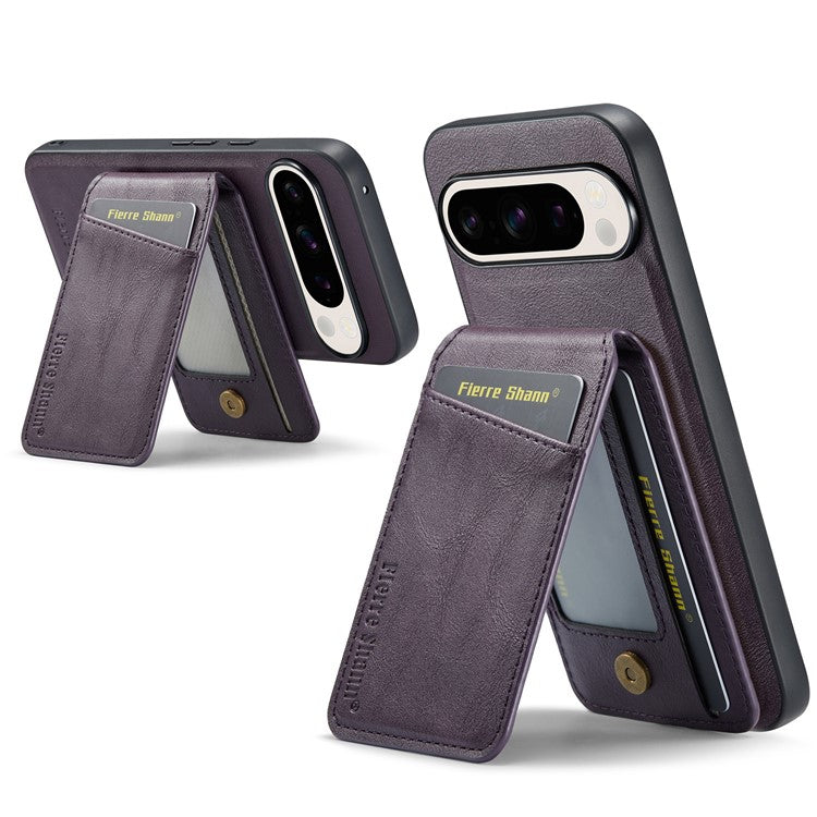 FIERRE SHANN 025 Style For Google Pixel 9 Pro XL Case Leather+TPU Detachable Card Slots Phone Cover - Purple
