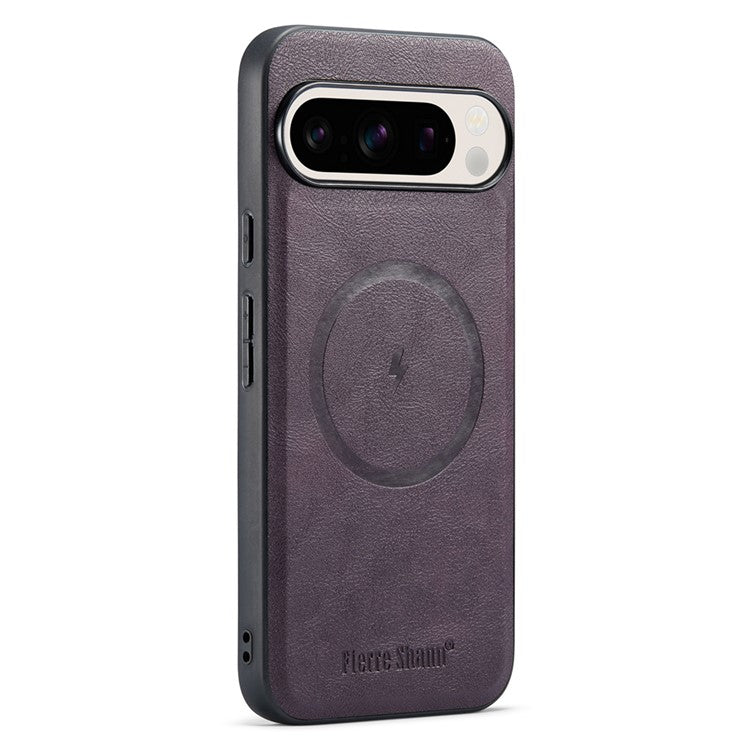 FIERRE SHANN 025 Style For Google Pixel 9 Pro XL Case Leather+TPU Detachable Card Slots Phone Cover - Purple