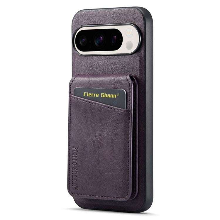 FIERRE SHANN 025 Style For Google Pixel 9 Pro XL Case Leather+TPU Detachable Card Slots Phone Cover - Purple