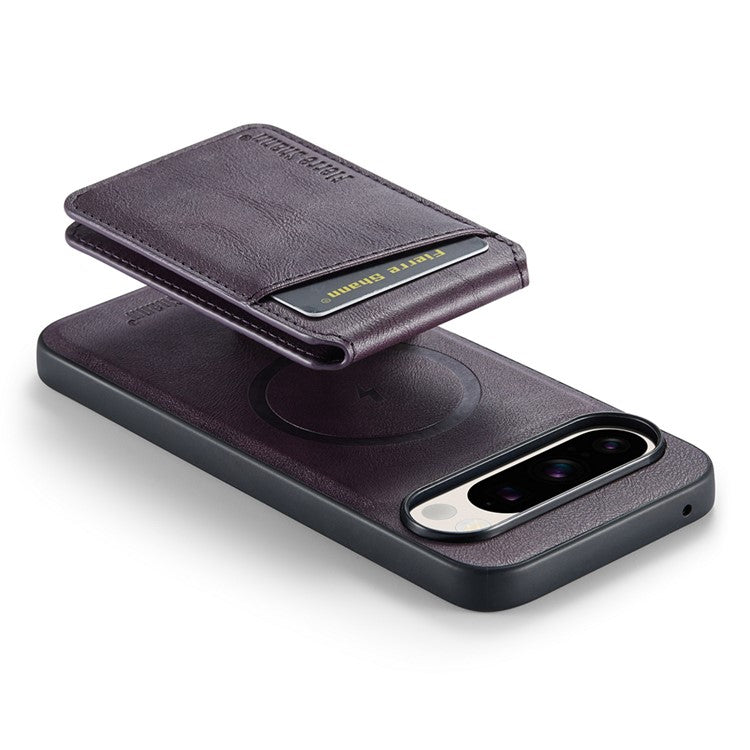 FIERRE SHANN 025 Style For Google Pixel 9 Pro XL Case Leather+TPU Detachable Card Slots Phone Cover - Purple