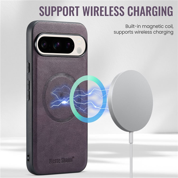 FIERRE SHANN 025 Style For Google Pixel 9 Pro XL Case Leather+TPU Detachable Card Slots Phone Cover - Purple